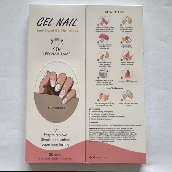 5/$25! Gel Nail Semi-Cured Gel Nail Wraps with wooden stick & Nail file - Picture 2 of 4
